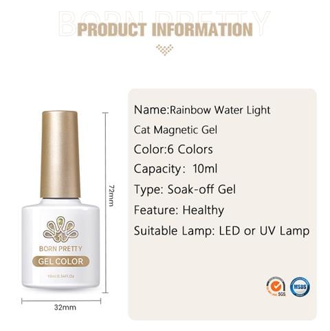 BORN PRETTY 10ml Rainbow Water Light Kedi Gözü Kalıcı Oje RW06 MY89 (59708)