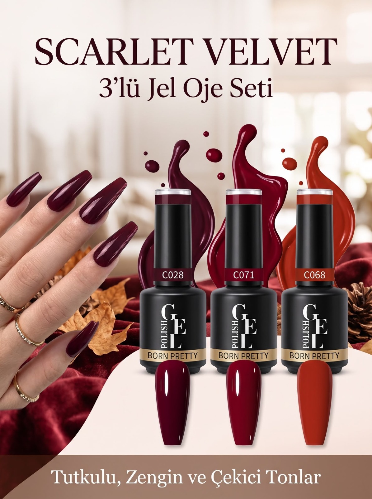 Scarlet Velvet 3'lü Kalıcı oje Seti